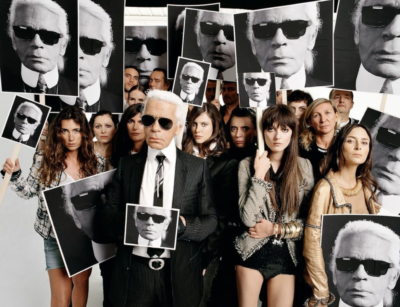 Karl Lagerfeld with models