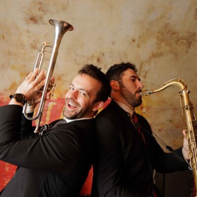 Benny Benack and Sam Dillon back to back playing together on The Django stage.